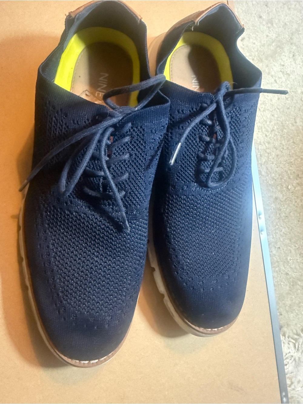 Nine West Navy Knit Lace-Up Oxfords with Yellow Insoles